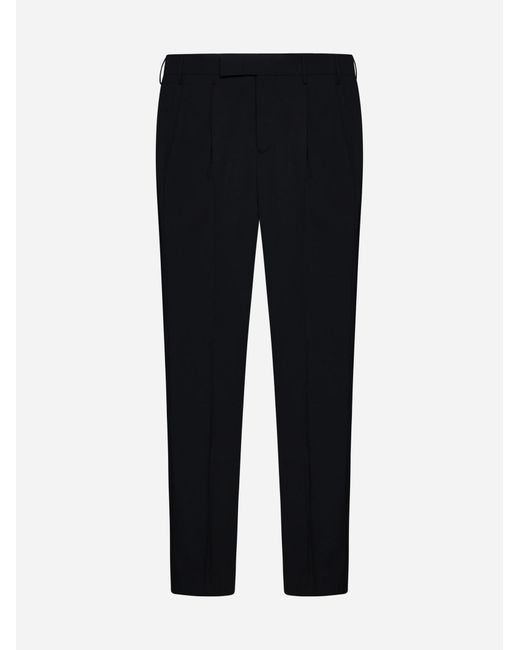 PT01 Black Dieci Stretch Wool-Blend Trousers for men