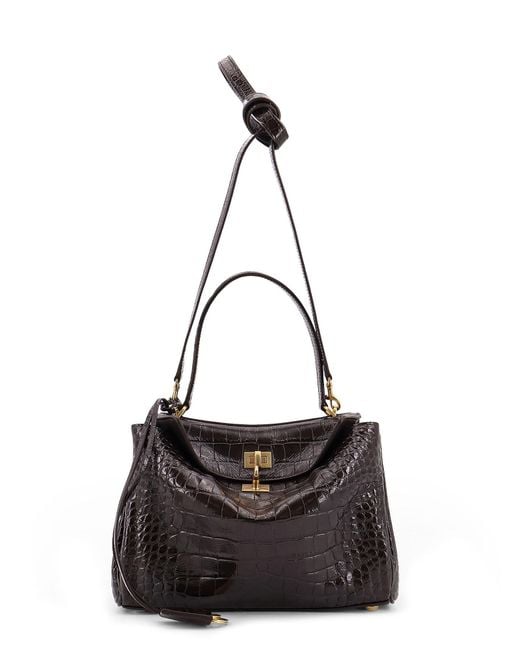 Balenciaga Black Rodeo Leather Shoulder Bag With Croco Effect