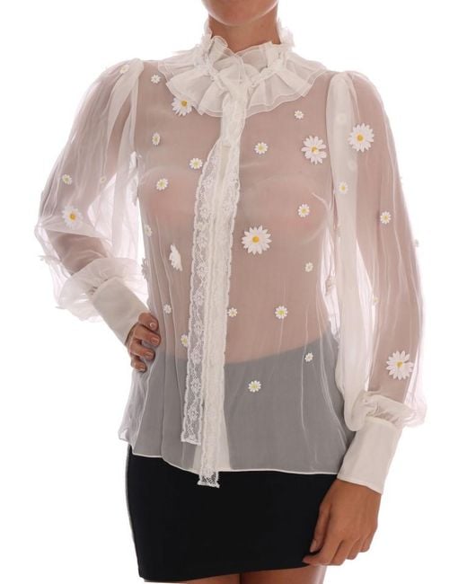 Dolce & Gabbana Pink Daisy Applique Silk Shirt