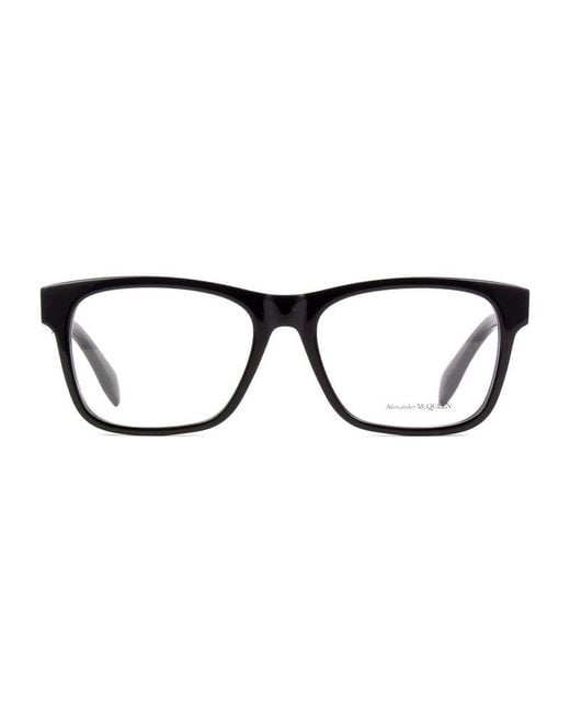 McQueen Black Eyeglasses Square Full Rim, Shiny Frame And Clear Demo Lens Am0307O001 for men