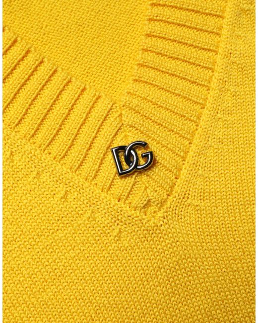 Dolce & Gabbana Yellow Wool Knitted V-Neck Pullover Polyester Virgin Clothing for men