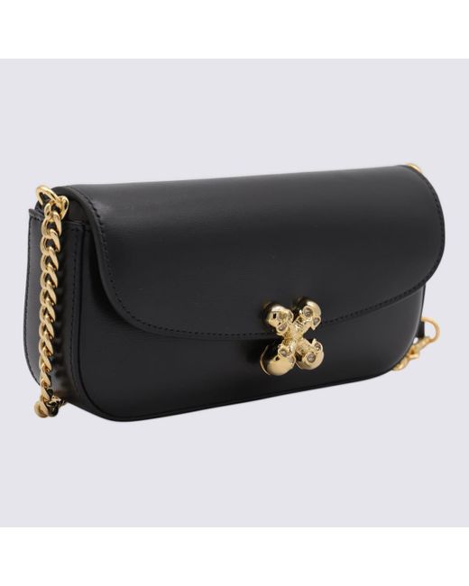 Alexander McQueen Black Skull Flower Leather Shoulder Bag