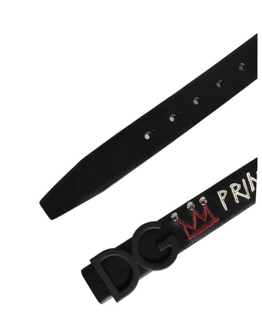 Dolce & Gabbana Metallic Leather Prince Crown Logo Buckle Belt Calf for men