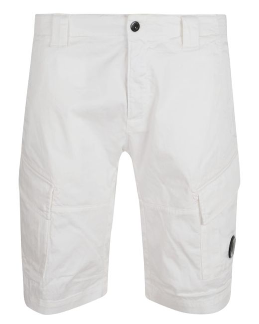 C P Company White Sateen Stretch Cargo Shorts for men