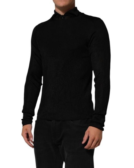Dolce & Gabbana Black Viscose Turtle Neck Pullover Sweater Nylon Clothing for men