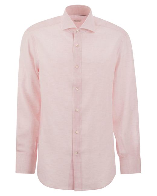 Brunello Cucinelli Pink Basic Fit Linen Shirt for men