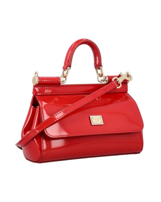 Dolce & Gabbana Small Sicily Bag In Polished Calfskin in Red