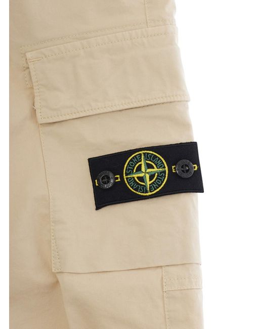 Stone Island Natural Pants With Logo Patch, Cotton Trousers for men