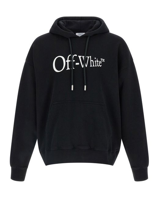 Off-White c/o Virgil Abloh Blue Logo-Print Brushed Cotton Hoodie for men