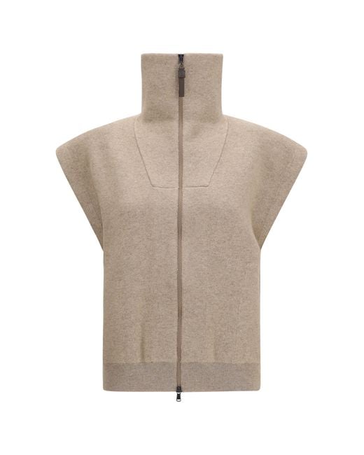 Brunello Cucinelli Brown High-Neck Zip Cardigan