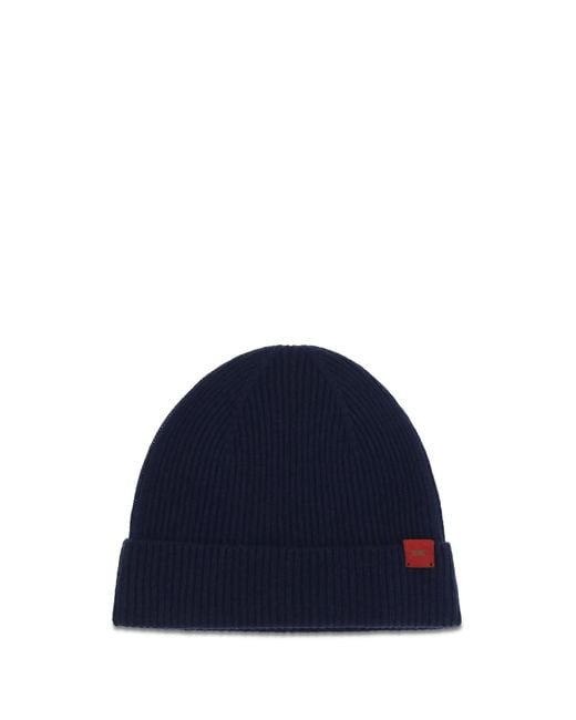 Kiton Blue Wool Beanie Hat Ovis Aries E Hairbands for men