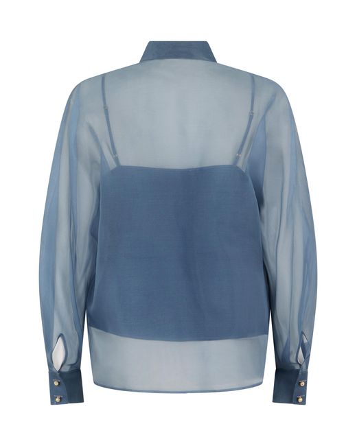 Max Mara Blue Silk Shirt With Embroidery