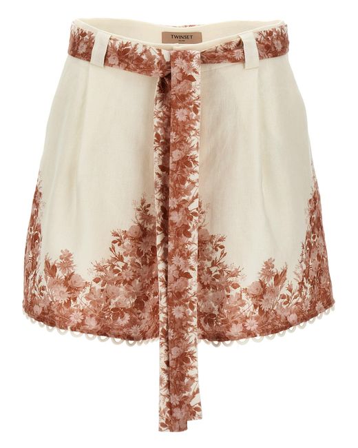 Twin Set Brown Embroidery Shorts