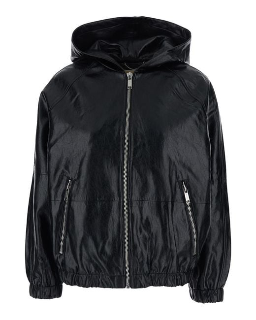 MICHAEL Michael Kors Black Hooded Jacket Ecoleather