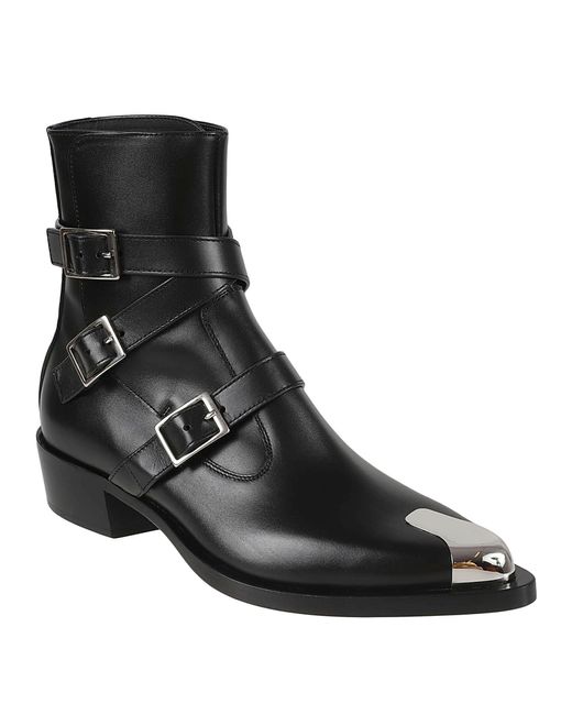 Alexander McQueen Black Buckled Strappy Ankle Boots for men