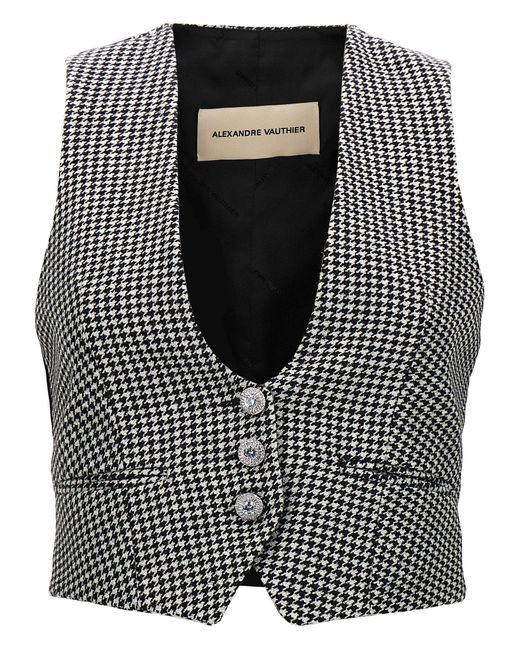 Alexandre Vauthier Black Houndstooth Wool Blend Vest