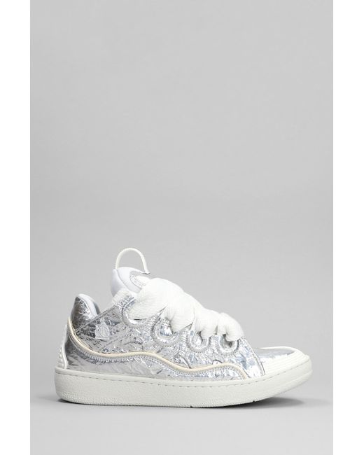 Lanvin White Curb Sneakers In Silver Polyester