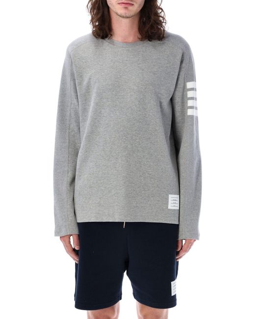 Thom Browne Gray Long Sleeves T-Shirt With 4 Bar Stripes for men