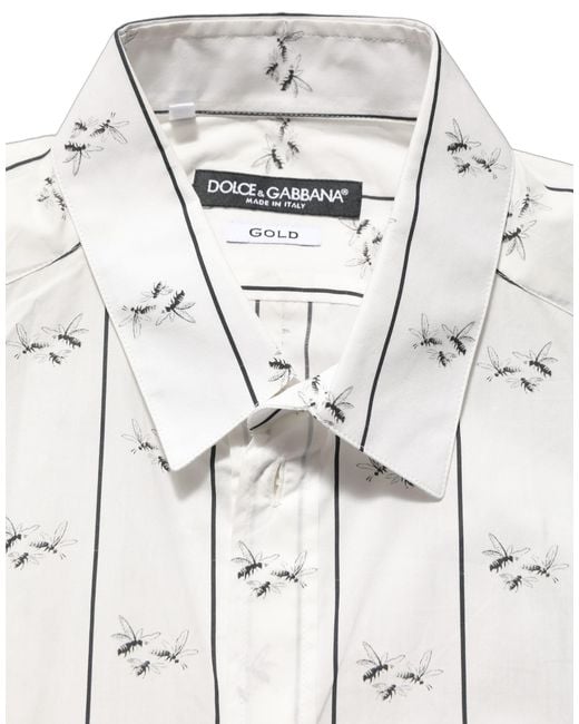 Dolce & Gabbana Gray Bee Print Cotton Fit Dress Shirt for men