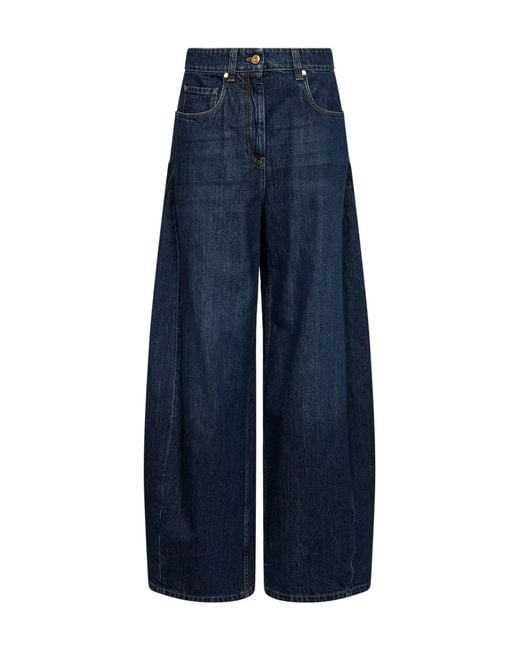 Brunello Cucinelli Blue Authentic Denim Wide Jeans With Monili