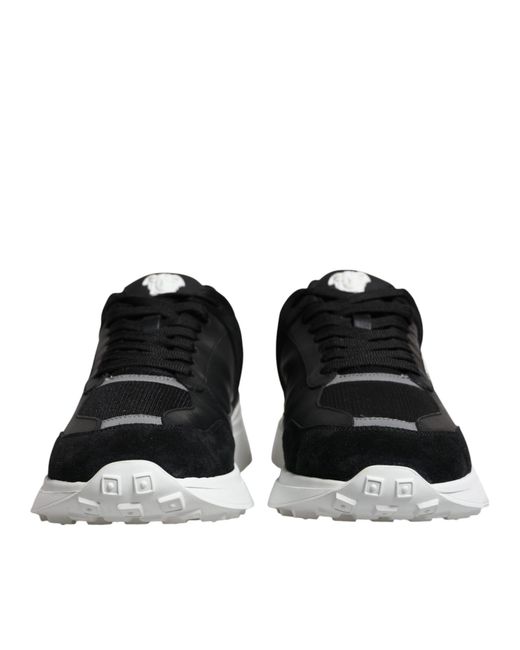 Versace Black Canvas Quad Fabric Medusa Low Top Sneaker Shoes for men