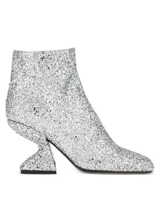 Ferragamo White Glitter-Effect Sculpted-Heel Ankle Boots