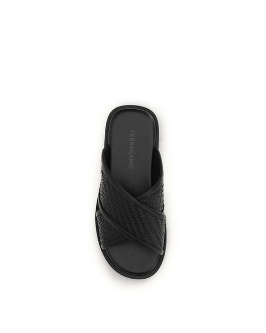 Ferragamo Black Gancini Sandals Calf Leather Bos Taurus for men