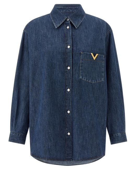Valentino Garavani Blue Vgold Shirt Cotton Shirt, Blouse