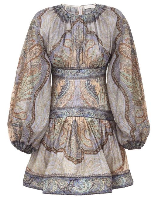 Zimmermann Women's Gray Multicolor Cotton-Silk Dress