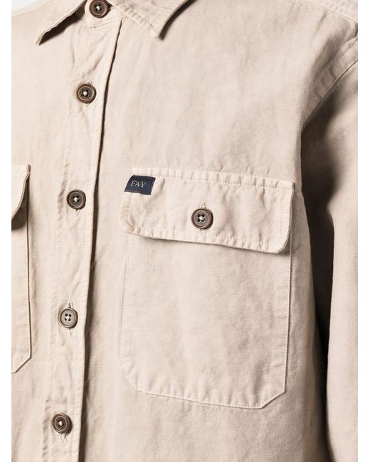 Fay Natural Garment-dyed Over Shirt In Canvas for men