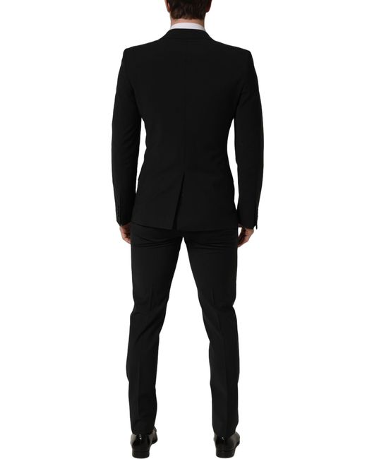 Dolce & Gabbana Black Wool Slim Fit Formal 2 Piece Suit Polyester Elastane for men
