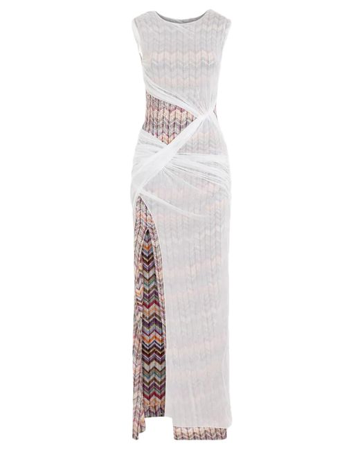 Missoni White Cotton-Blend Yarn Long Dress