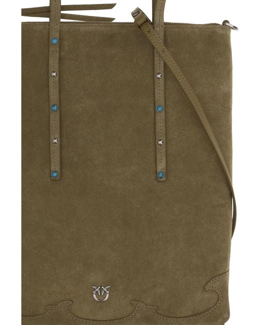 Pinko Green Suede Shoulder Bag Calf Leather Bos Taurus