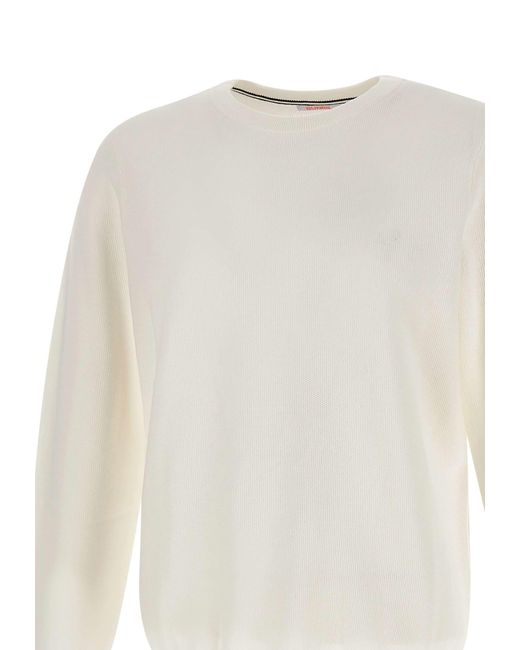 Sun 68 White Round Vintage Cotton Sweater for men