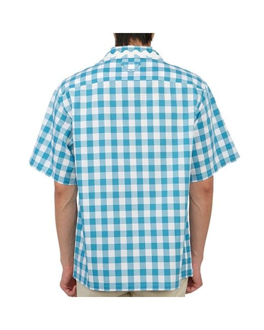 Prada Blue Checked Cotton Shirt for men