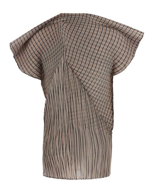 Issey Miyake Brown Generic Stripes (Machine Pleats) Top Polyester Tops