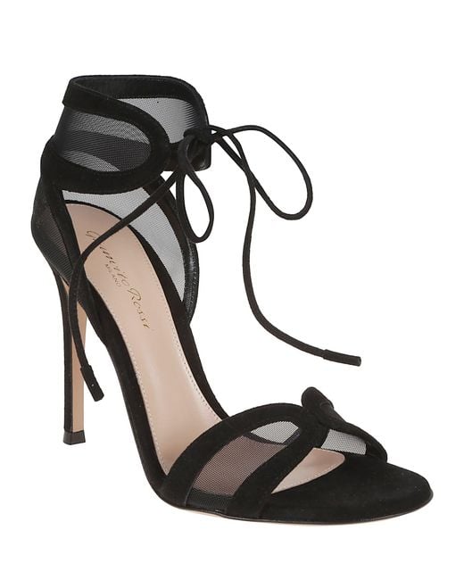 サンダル・ミュール Gianvito Rossi Suede And Transparent Mesh Stiletto Sandal Gianvito Rossi Suede And Transparent Mesh Stiletto Sandal