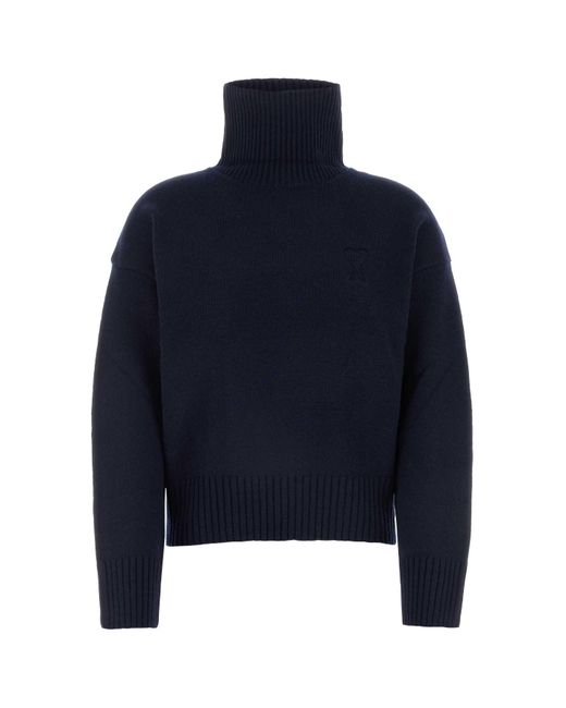 AMI Blue Wool Blend Crewneck Sweater