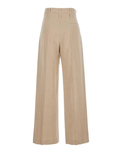 Tela Natural Pants With Pleats On The Front