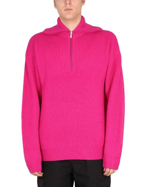 Drole de Monsieur Pink Ribbed Sweater for men