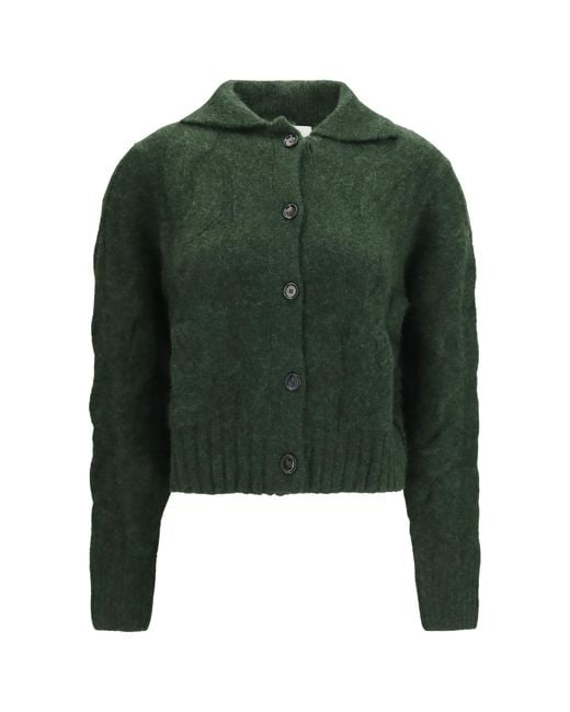 Allude Green Cashmere And Silk Sweater With Buttons Kashmir/Capra Hircus