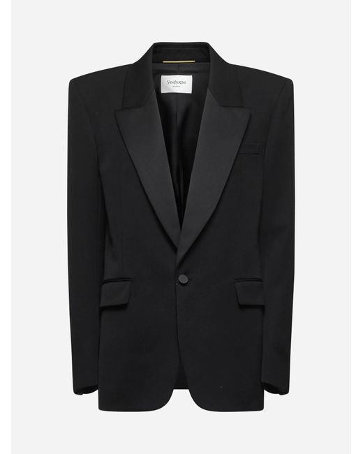 Saint Laurent Black Grain De Poudre Tuxedo Blazer
