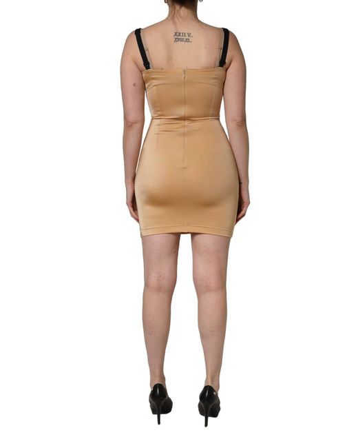 Dolce & Gabbana Brown Nylon Blend Cady Sleeveless Mini Dress Elastane