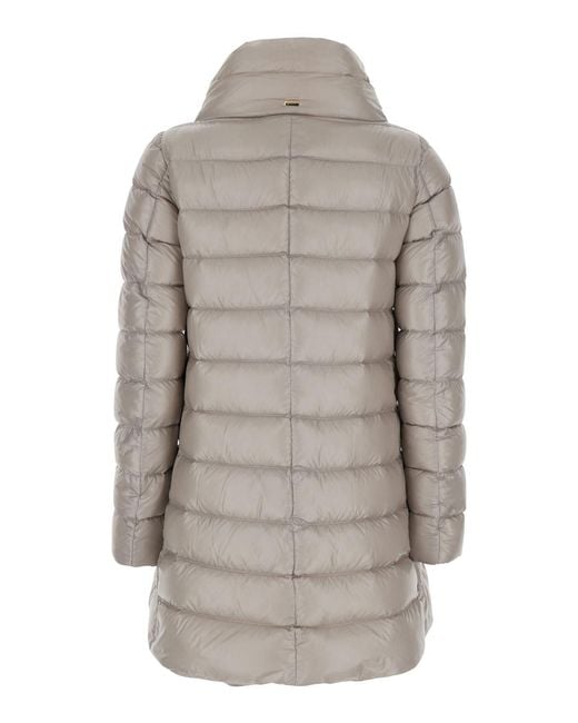 Herno Gray Down Jacket Amelia A Line Polyamide Puffer
