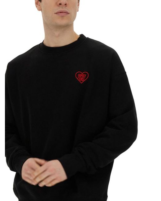 FAMILY FIRST Black Sweatshirt With Heart Embroidery for men