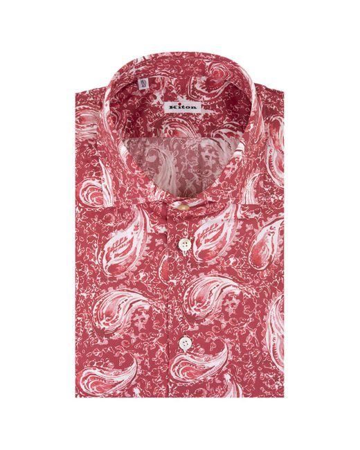 Kiton Pink Classic Shirt With Cashmere Print for men