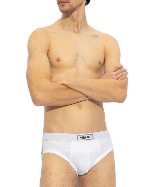 Versace White Ribbed Briefs With Logo, for men
