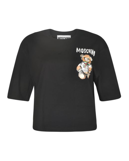 Moschino Black Bear Logo Cropped T-Shirt