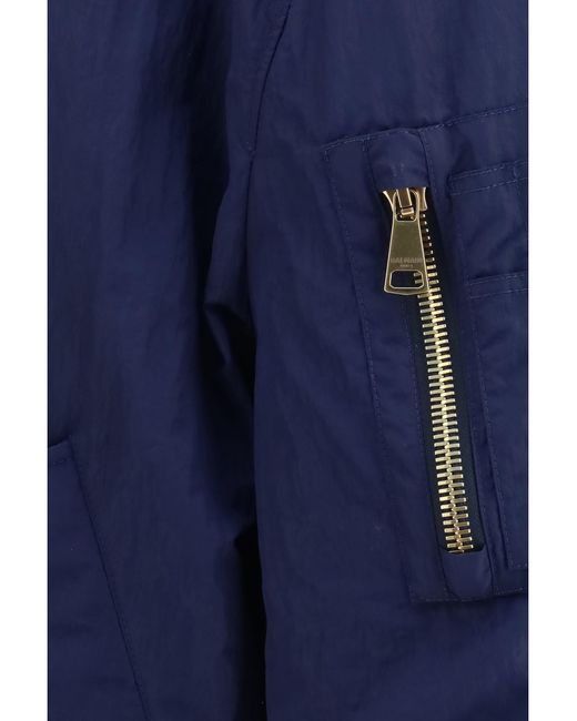Balmain Blue Nylon Bomber Jacket With Embroidered Back Logo for men