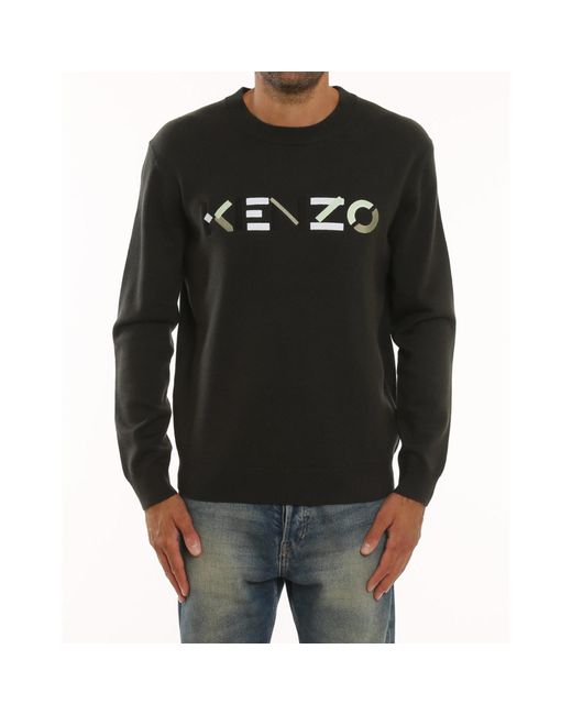 KENZO Black Wool Logo Sweater for men